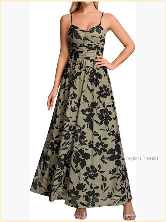 Dresses & Skirts - Spaghetti Strap Floral Maxi Dress A-Line V-Neck Wedding Guest Long Sundress